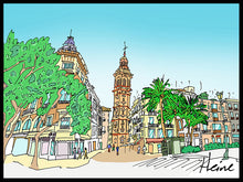 Load image into Gallery viewer, VALENCIA - SANTA CATALINA-PLAZA LA REINA. DIVERTIDA Y ALEGRE ILUSTRACION A TODO COLOR Y DETALLE, IMPRESA SOBRE LIENZO CANVAS, POSIBILIDAD DE DIFERENTES TAMAÑOS Y ACABADOS SOBRE TABLERO DM O BASTIDOR DE MADERA.                               ELIGE TU COMBINACIÓN PREFERIDA           
