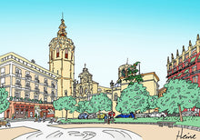 Load image into Gallery viewer, VALENCIA - Ilustración del Micalet y la Plaza de la Reina
