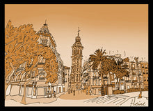 Load image into Gallery viewer, VALENCIA - SANTA CATALINA Y LA PLAZA DE LA REINA - COLOR. DIVERTIDA Y ALEGRE ILUSTRACIÓN A TODO COLOR Y DETALLE, IMPRESA SOBRE LIENZO CANVAS, OPCIÓN DE DIFERENTES TAMAÑOS Y ACABADOS, SOBRE TABLERO DM O BASTIDOR DE MADERA.           COMBÍNALAS COMO DESEES
